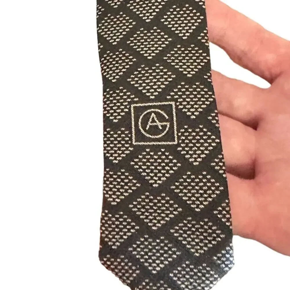 Giorgio‎ Armani Vintage Men's black Silver Geometric Silk Tie Made in Italy - Picture 5 of 15